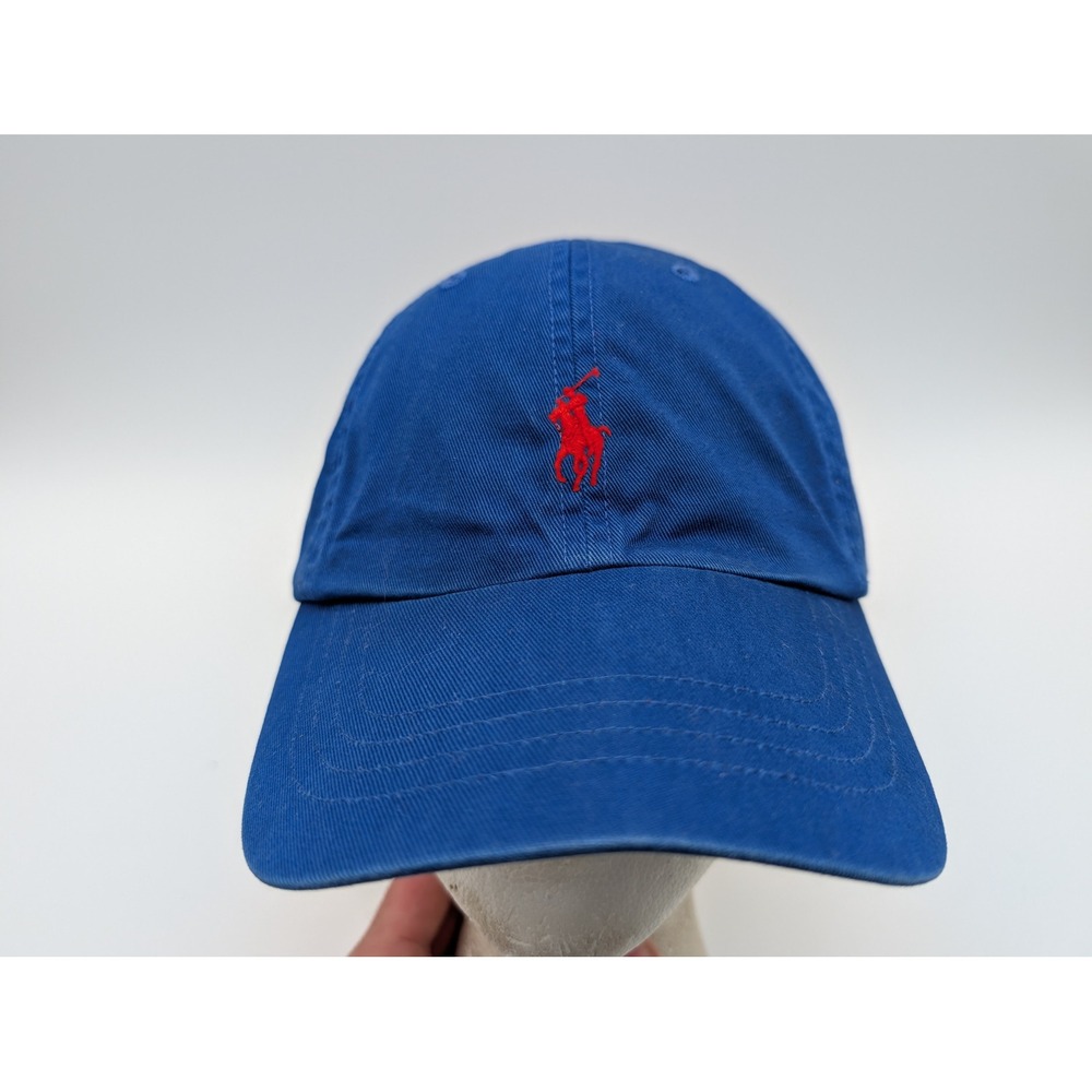 Polo Ralph Lauren Mens Blue Cotton Chino Baseball Cap Red Pony Logo Adjustable